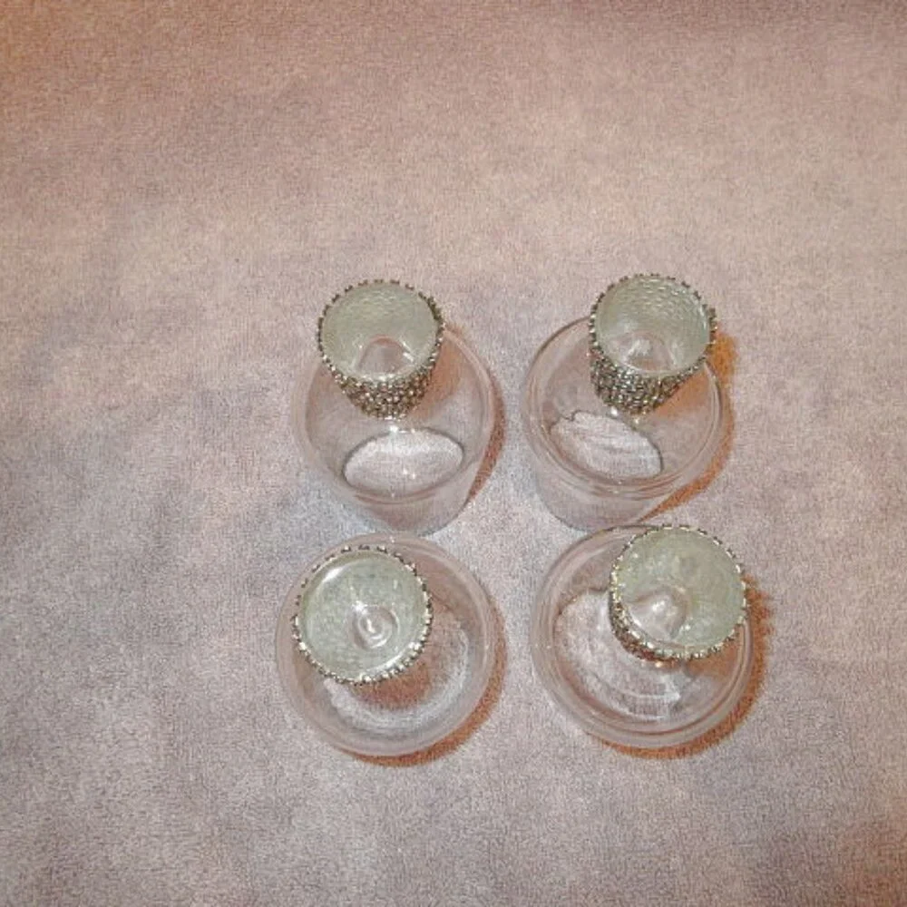 Set Of 4 Cordial Glasses Clear Silver Crystal Base Liquor Glam Regency Old Money